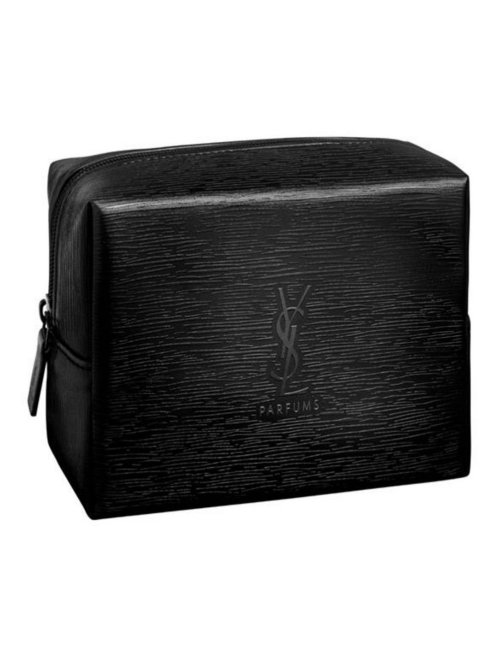 NWT Yves Saint Laurent YSL Embossed Black Leather Toiletry Pouch Makeup Bag